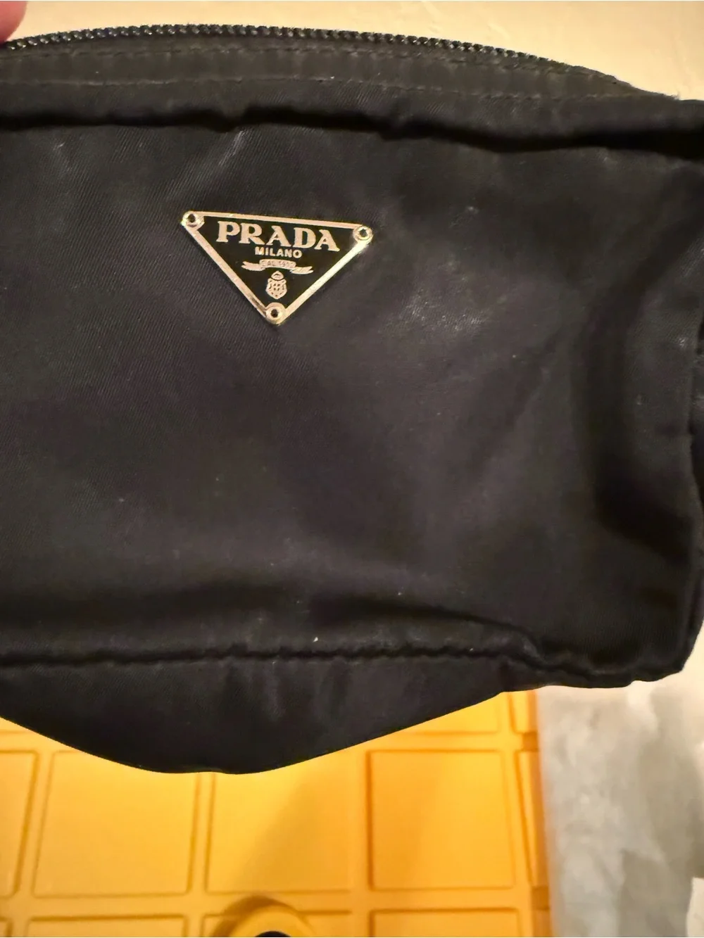 PRADA Black Tessuto Nylon Mini Zip Pouch Cosmetics Bag Triangle Logo